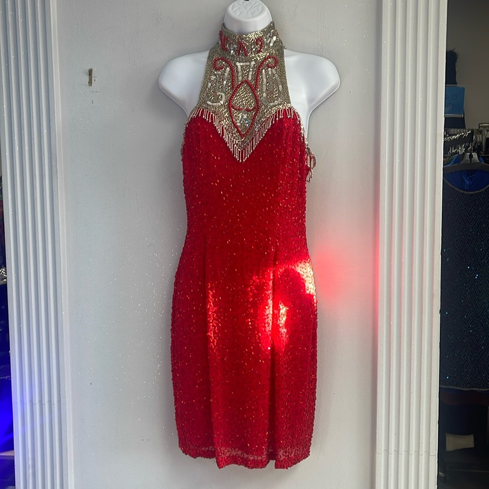 Niteline Red Bedazzled Sequin Dress